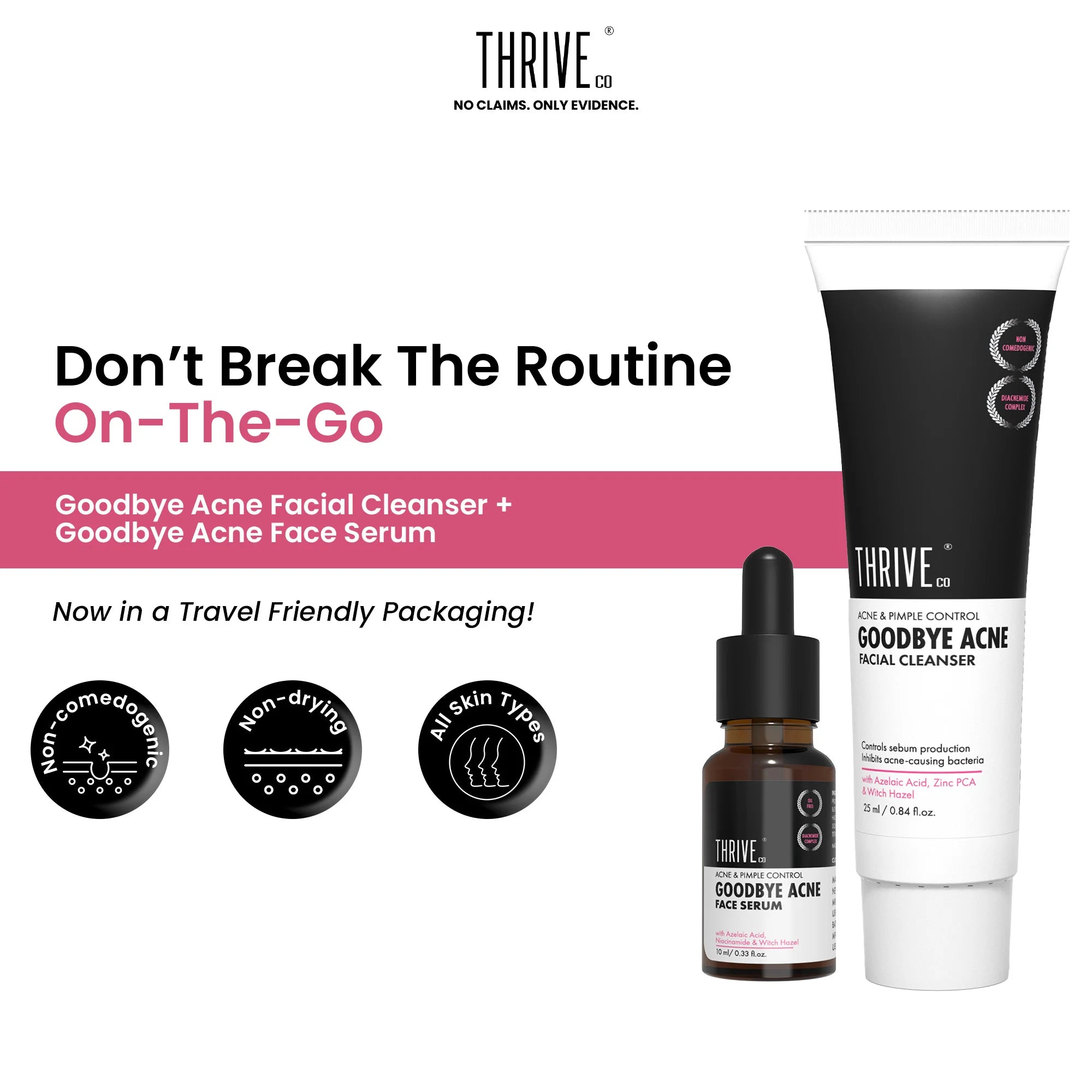 ThriveCo Goodbye Acne Cleanser (25ml) +  ThriveCo Goodbye Acne Serum (10ml)