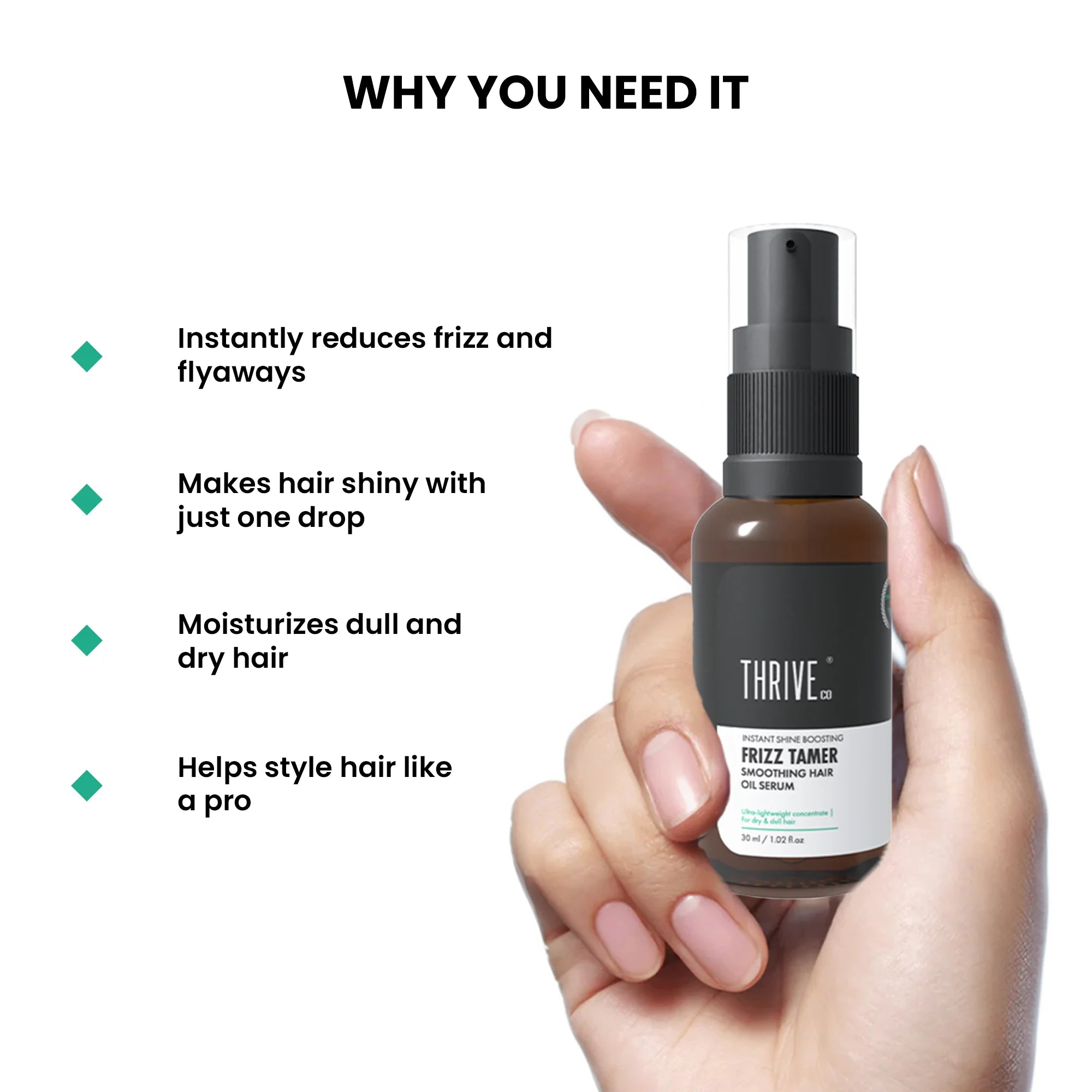 ThriveCo Frizz Tamer Smoothing Hair Oil Serum, 30ml