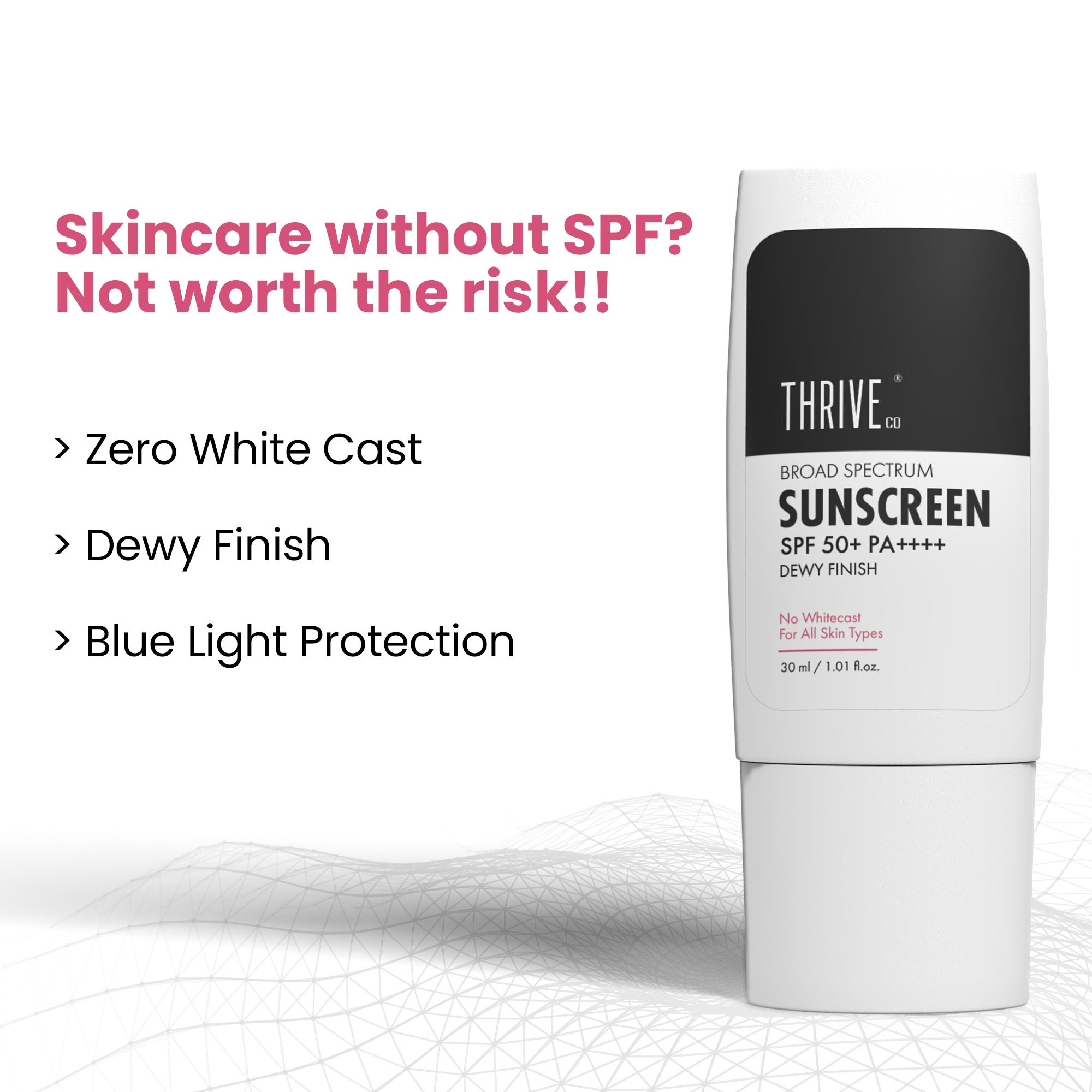 ThriveCo Broad Spectrum Sunscreen SPF 50+ PA++++, 30ml with UV Protection
