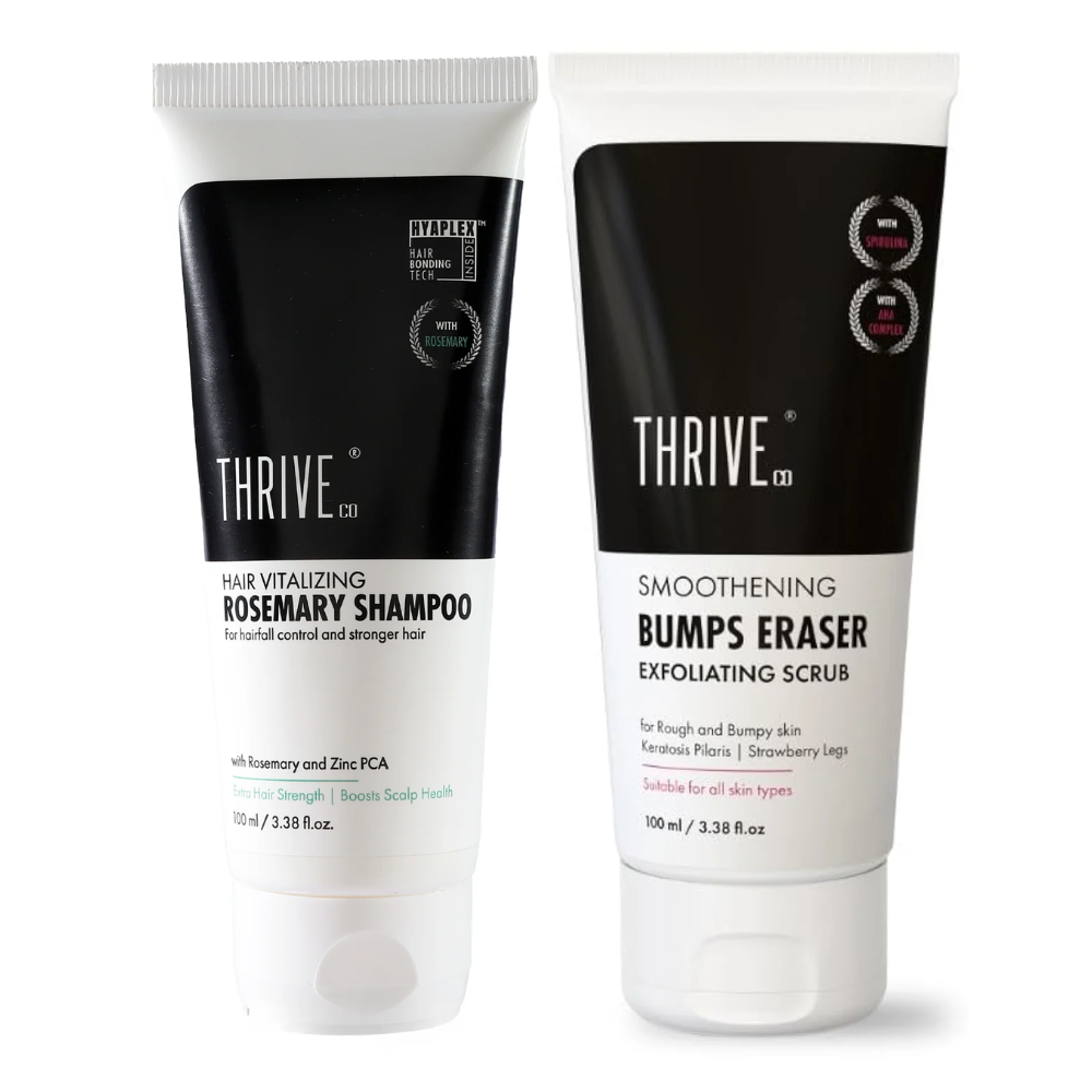 ThriveCo Rosemary Shampoo,100ml + ThriveCo Smoothening Bumps Eraser Exfoliating Scrub, 100ml