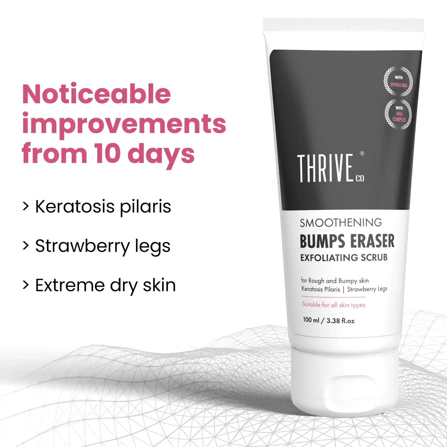 thriveco bumps eraser exfoliating scrub for keratosis pilaris skin and strawberry legs