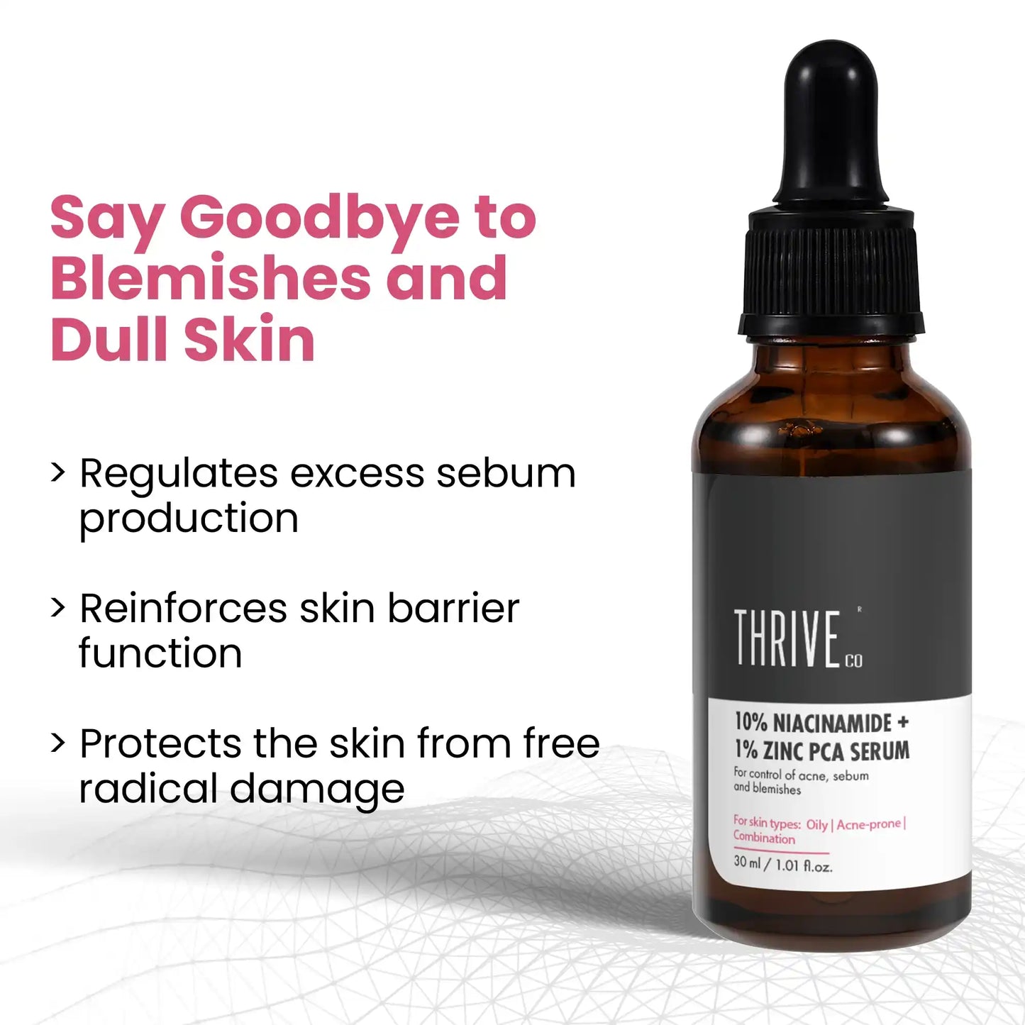 thriveco niacinamide serum with zinc pca for acne and sebum control